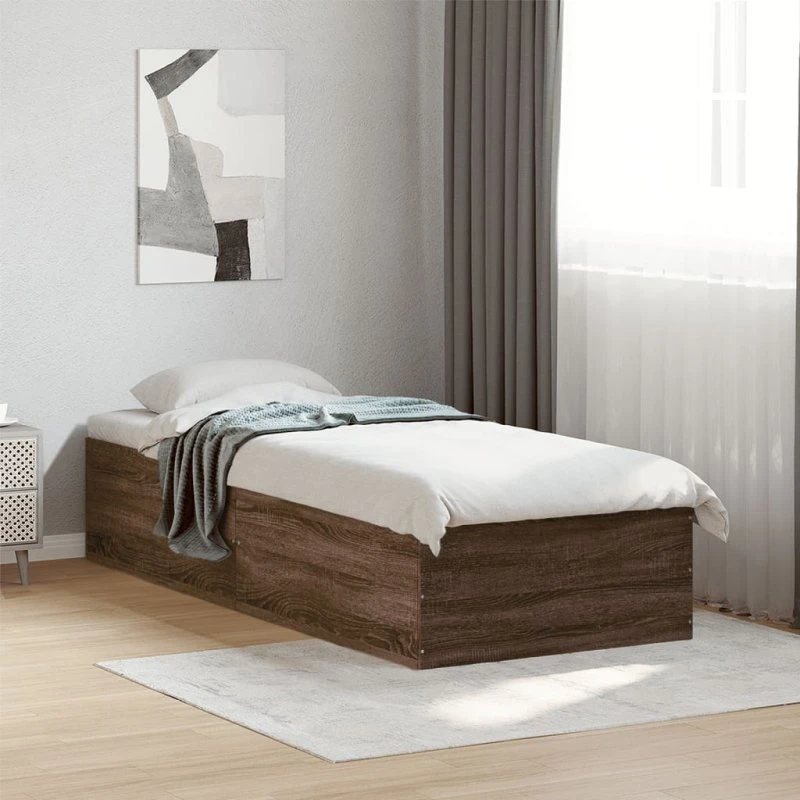 Sengeramme 90x190 cm i brun egetræslook – konstrueret træ