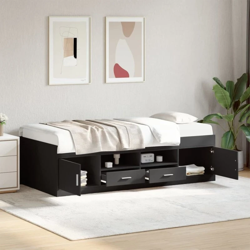 Daybed 75x190 cm med skuffer, sort (uden madras)
