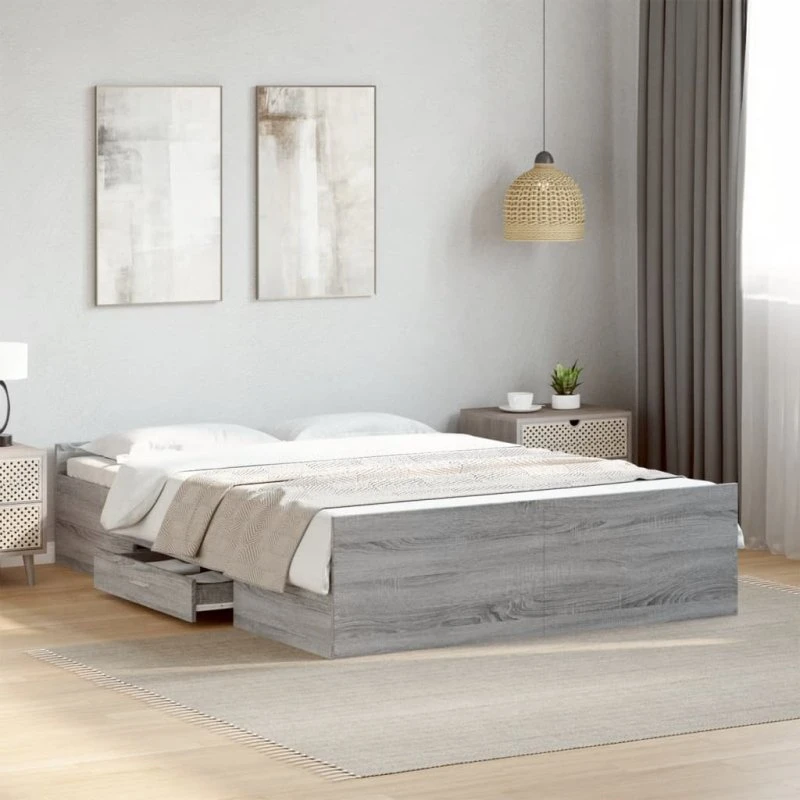 Sengeramme med skuffer 135x190 cm - Sonoma Eg