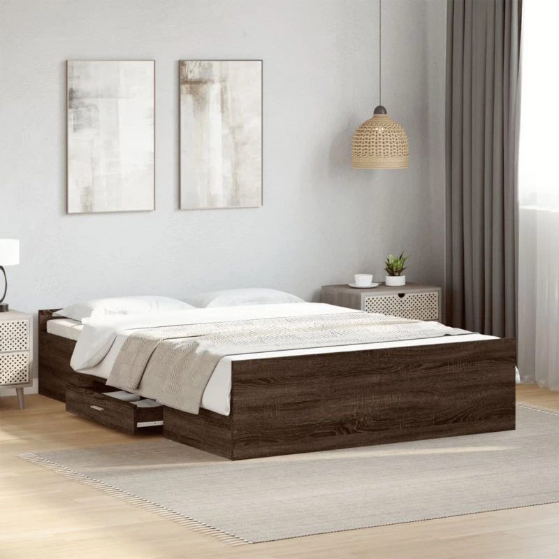Sengeramme med skuffer 120x190 cm – brunt egetræ