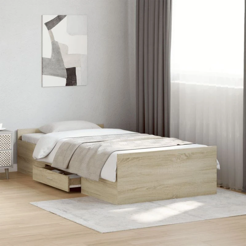 Sengeramme med skuffer 75x190 cm – Sonoma-eg