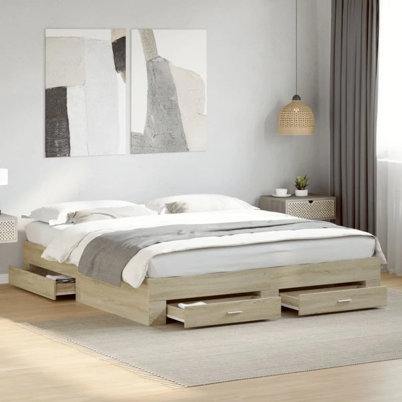 Sengeramme med skuffer 180x200 cm – Sonoma eg