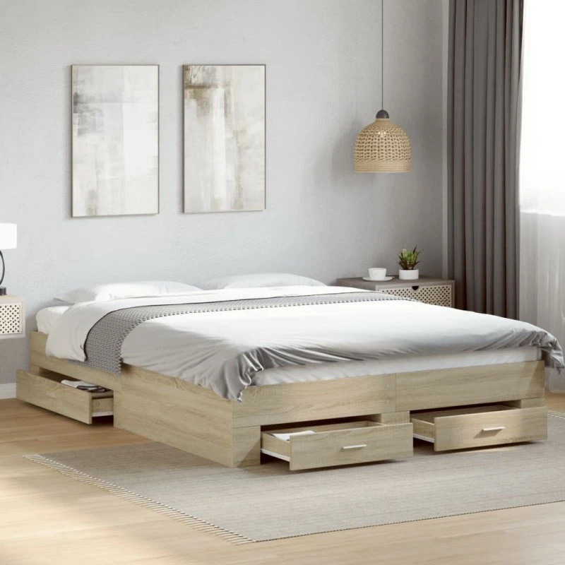 Sengeramme med skuffer 150x200 cm – Sonoma-eg