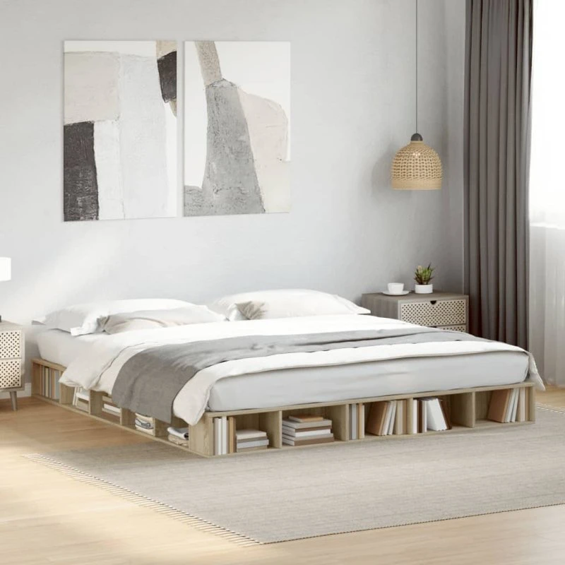 Sengestel 200x200 cm i konstrueret træ – Sonoma-eg