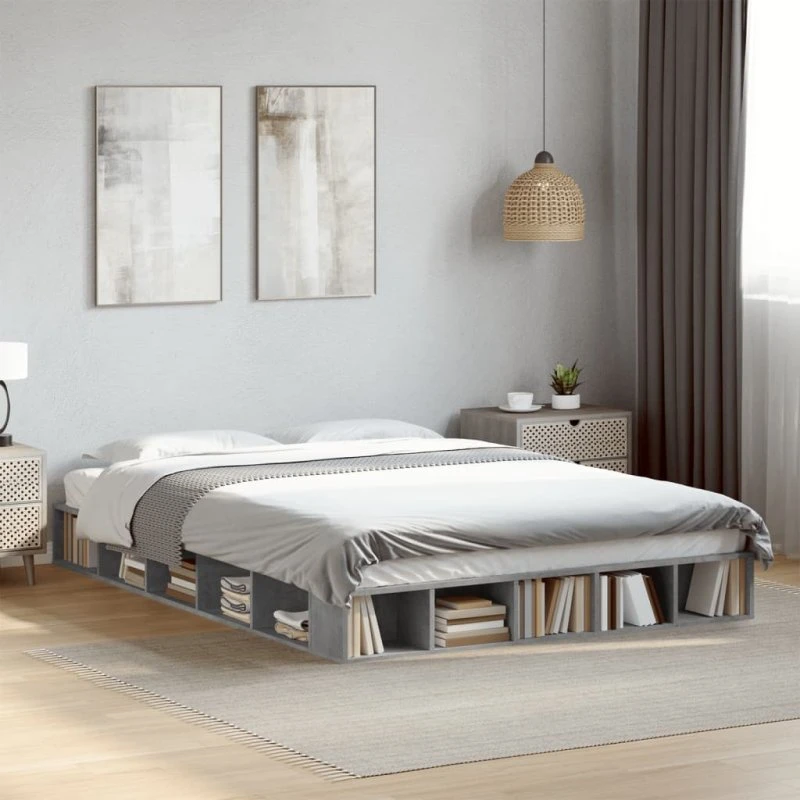 Sengestel 150x200 cm i konstrueret træ – betongrå