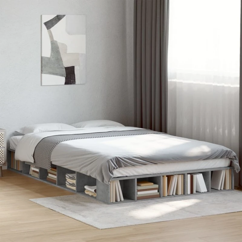Sengestel 135x190 cm i konstrueret træ – betongrå