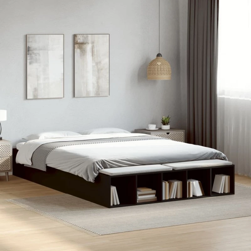 Sengestel 150x200 cm i sort konstrueret træ
