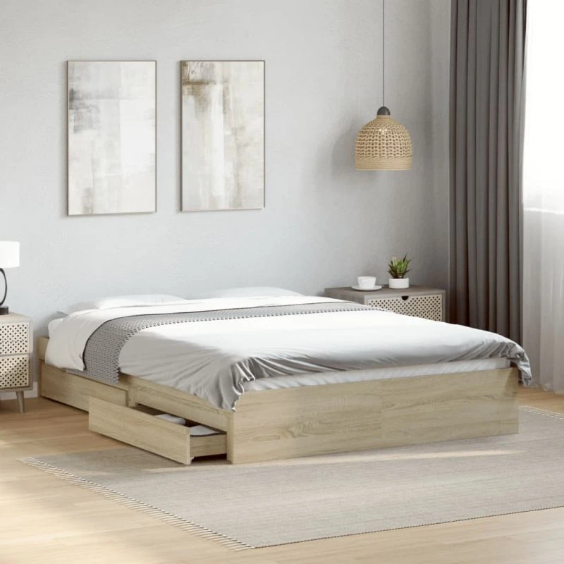 Sengeramme med skuffer 135x190 cm - Sonoma eg