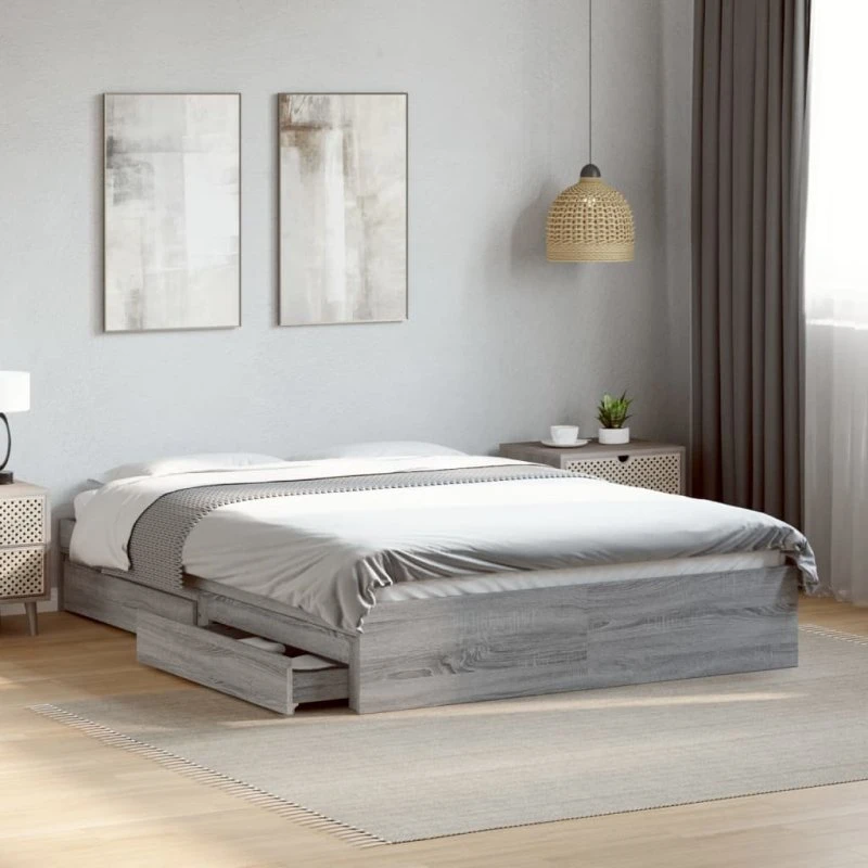 Sengeramme med skuffer 135x190 cm – Sonoma eg grå