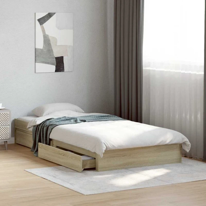 Sengeramme med skuffer 75x190 cm i sonoma-eg