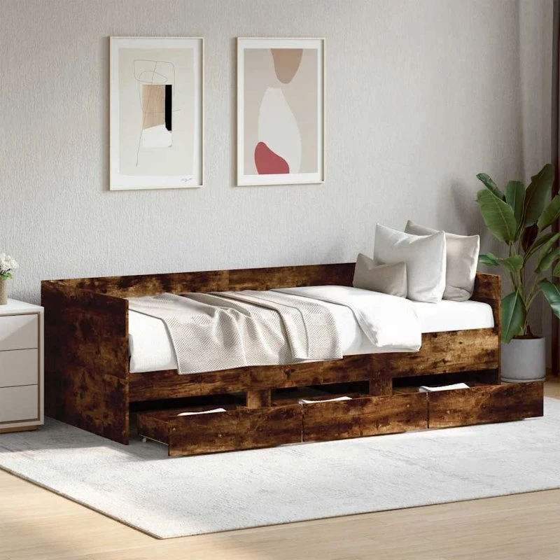 Daybed med skuffer 90x190 cm – røget eg (uden madras)