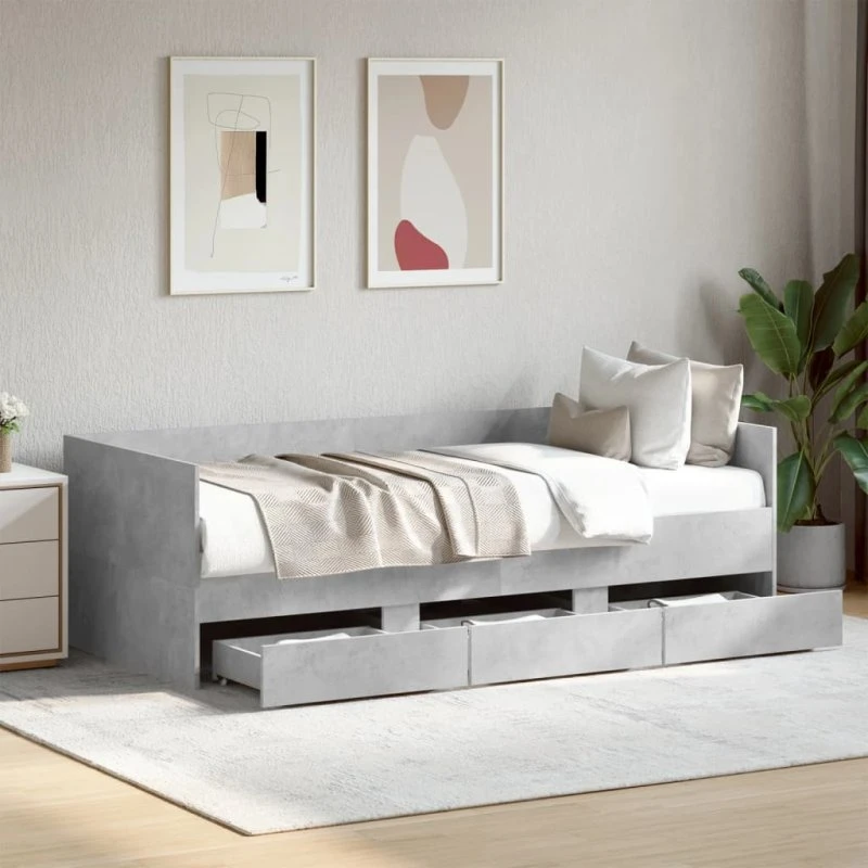 Daybed med 3 skuffer 75x190 cm – betongrå (uden madras)
