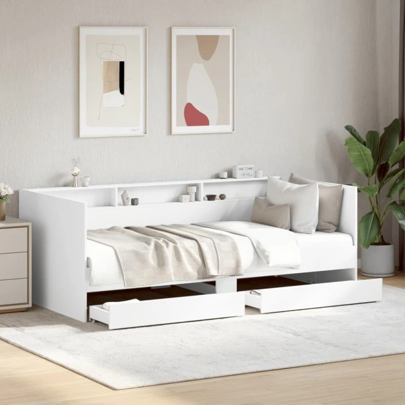 Daybed 75x190 cm hvid med 2 skuffer (uden madras)