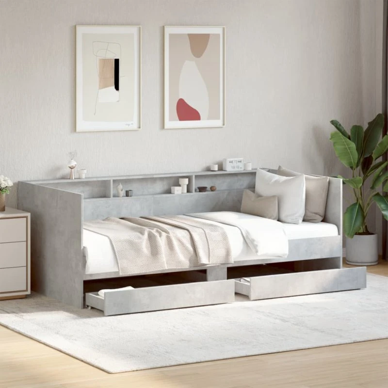 Daybed med skuffer 75x190 cm – betongrå (uden madras)