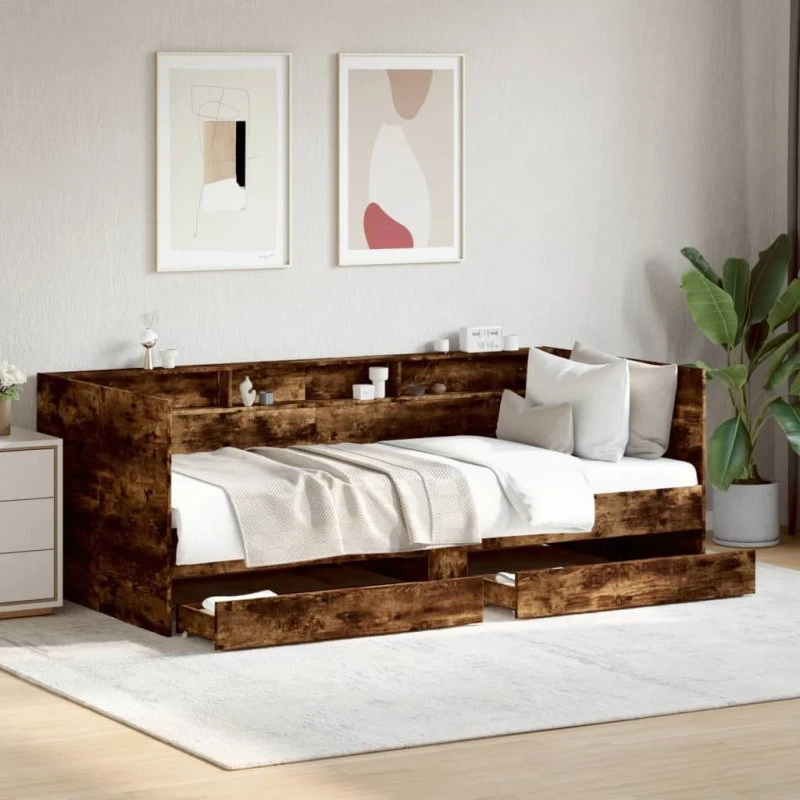 Daybed med skuffer 75x190 cm - Røget eg (uden madras)