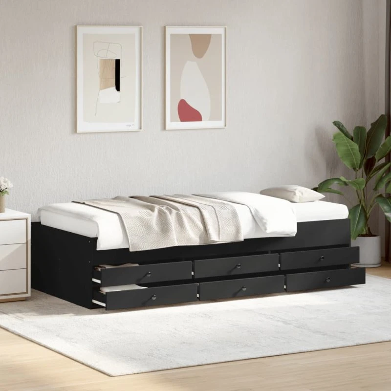 Daybed 75x190 cm med 6 skuffer – sort, uden madras