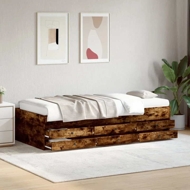 Daybed 75x190 cm med 6 skuffer – røget eg (uden madras)