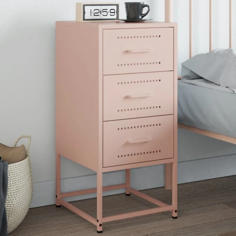 Sengebord i stål 36x39x78 cm – lyserød, industrielt design