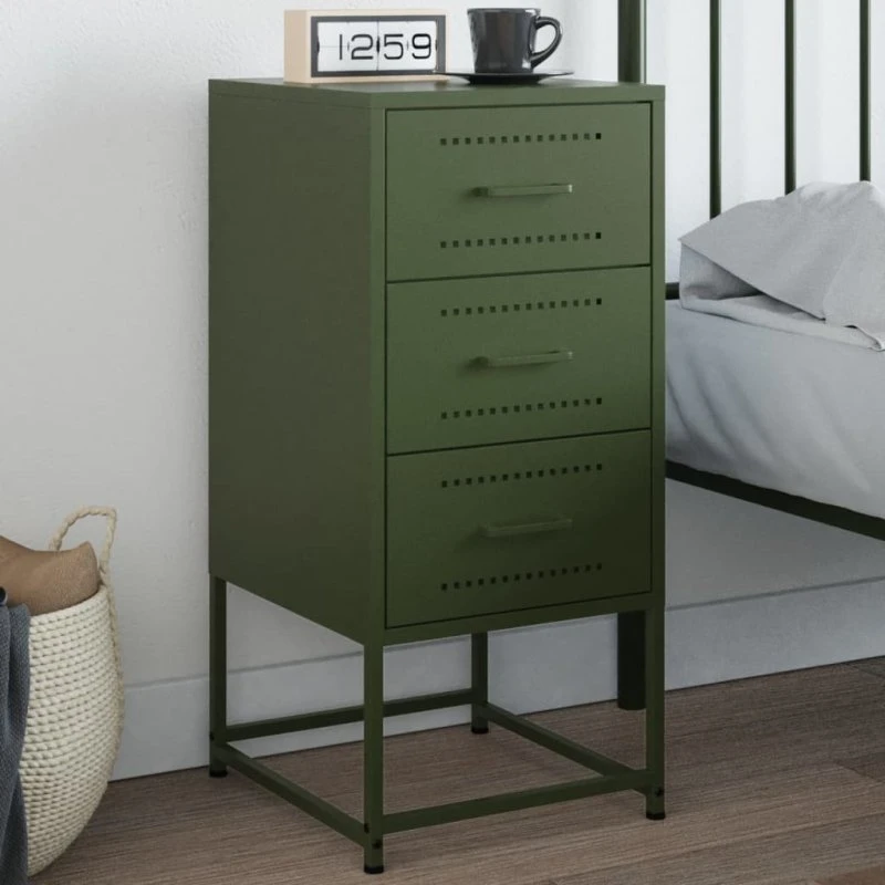 Sengebord i stål 36×39×78 cm – olivengrøn