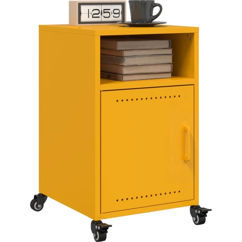 Sengeborde 2 stk. 36x39x59 cm i koldvalset stål - sennepsgul