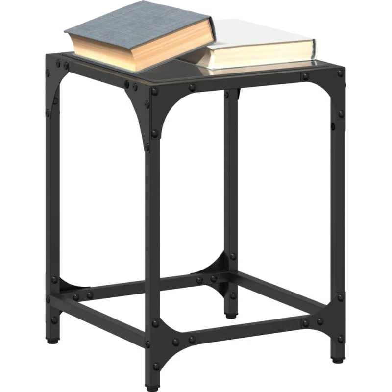 Sofaborde 2 stk med sort glastop 30x30x40 cm i stål