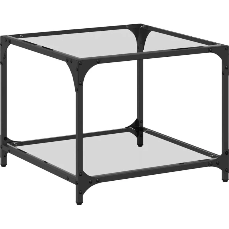 Sofabord med transparent glastop 50x50x40 cm - stål