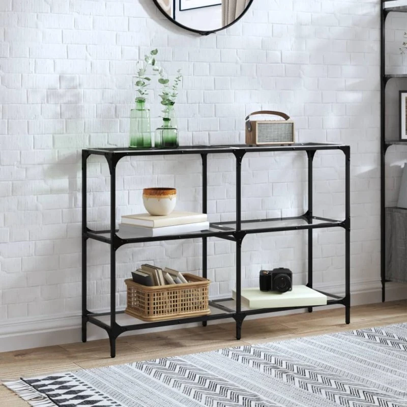 Konsolbord med transparent glastop og stålstel 118,5x30x81 cm