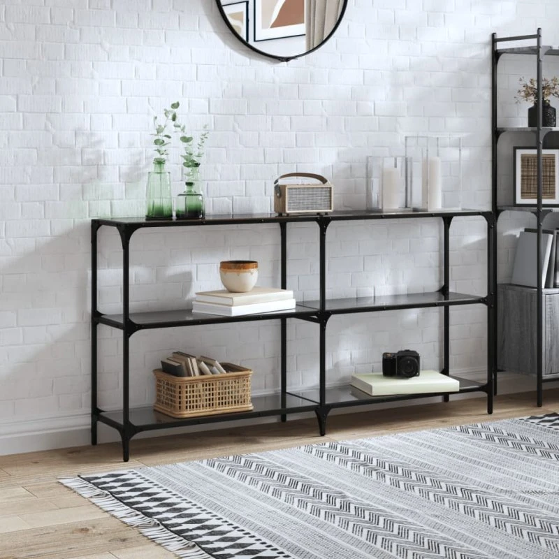 Konsolbord med sort glastop 158,5x30x81 cm - stål