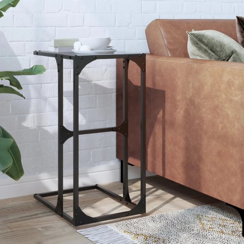 Sidebord med sort glastop og stål 40x30x61,5 cm