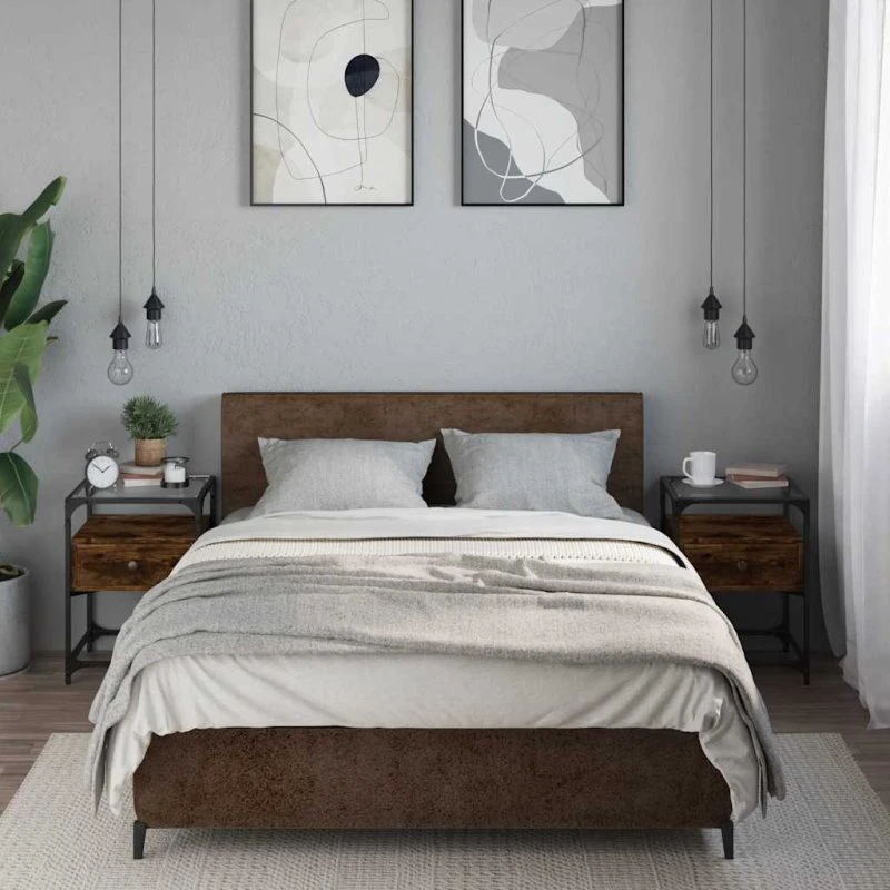 Sengeborde 2 stk. 40x40x55 cm - Røget egetræ (konstrueret træ)