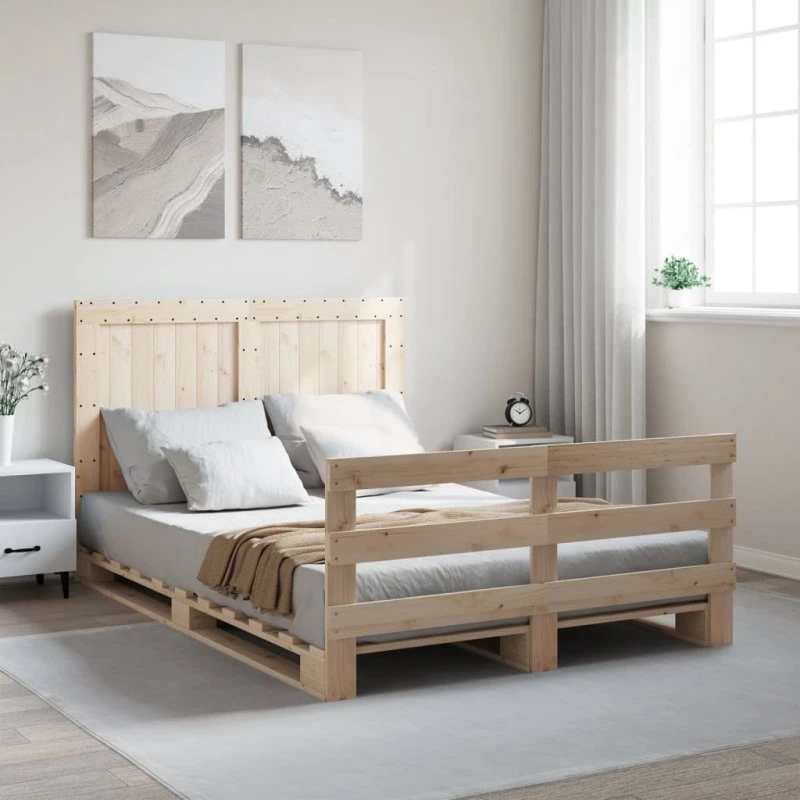 Sengeramme 140x200 cm hvid – massivt fyrretræ med sengegavl