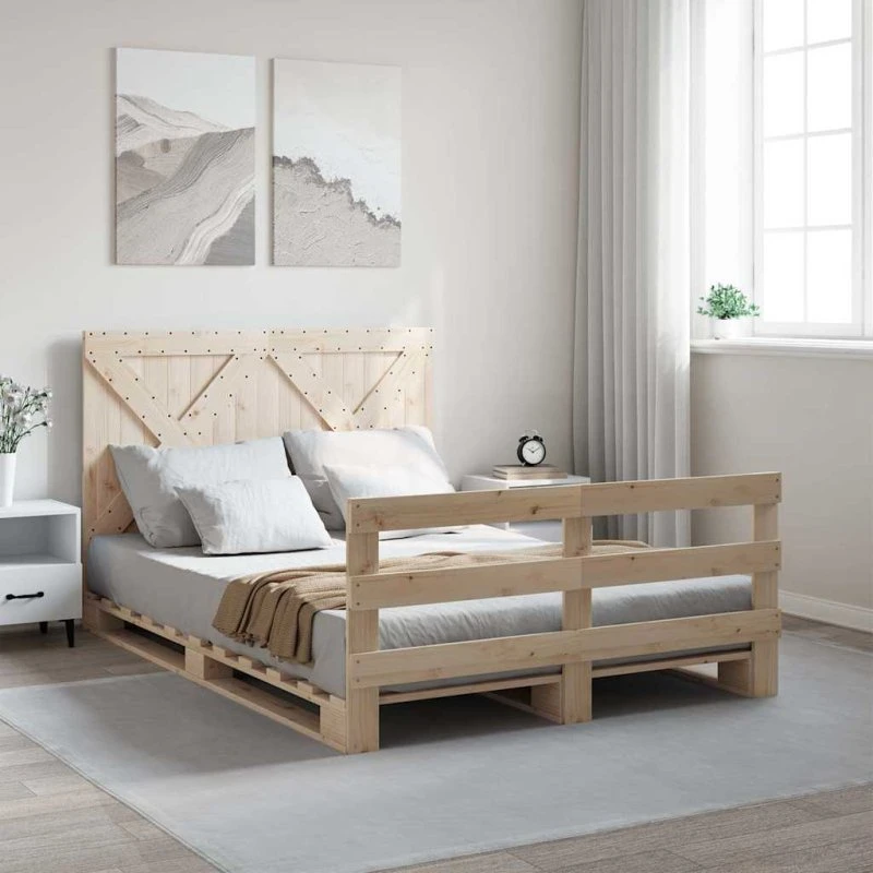 Sengeramme med sengegavl 160x200 cm i massivt fyrretræ