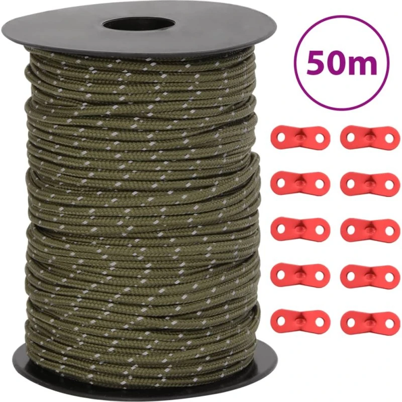 Selvlysende bardunline 50 m x 3 mm med bardunspændere