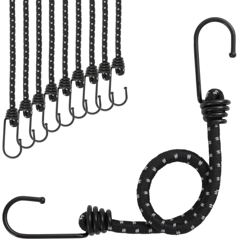 Elastiksnore med refleks og kroge 38 cm – 10 stk