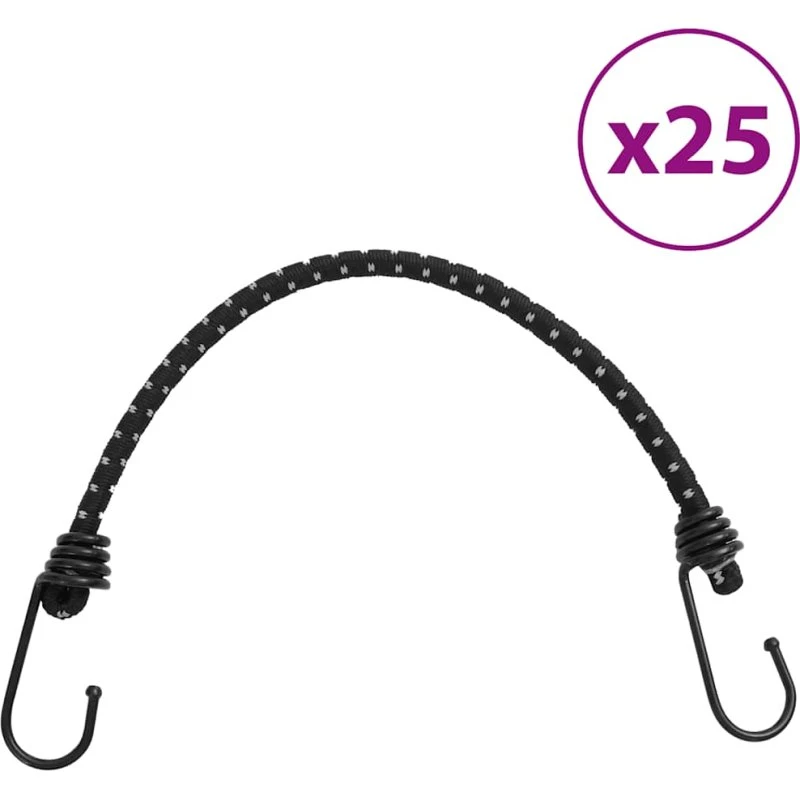 Elastiksnore 25 stk. med refleksstriber og kroge 46 cm