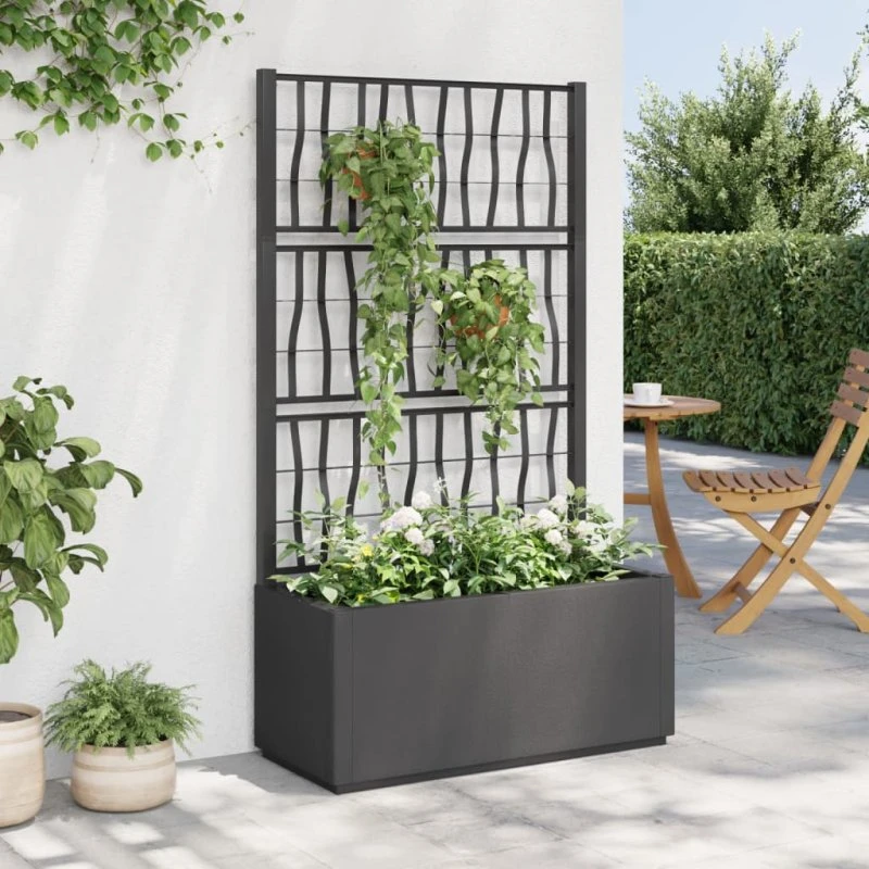 Plantekasse med espalier 80x36x140 cm – mørkegrå PP