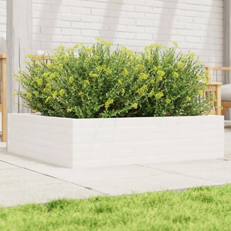 Plantekasse i massivt fyrretræ 90×90×23 cm - hvid