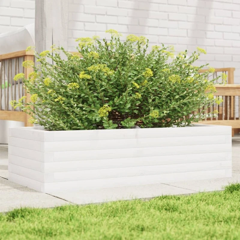 Plantekasse 90x40x23 cm i massivt fyrretræ - hvid