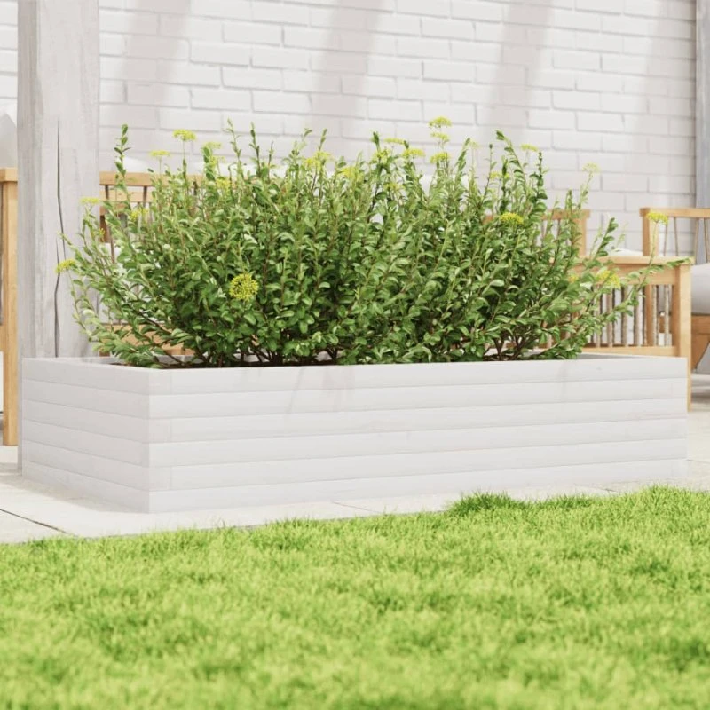Plantekasse i massivt fyrretræ 110x60x23 cm – hvid