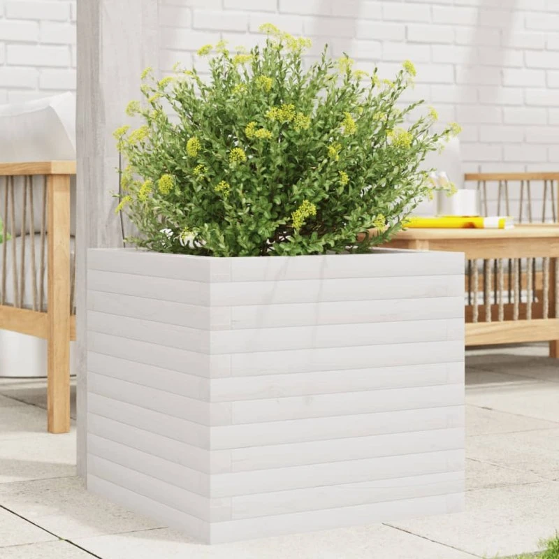 Plantekasse i massivt fyrretræ 50x50x45,5 cm - Hvid
