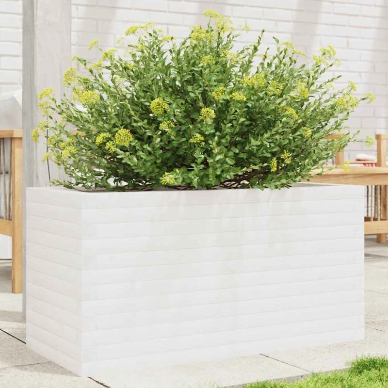 Plantekasse i massivt fyrretræ 90x40x45,5 cm - hvid