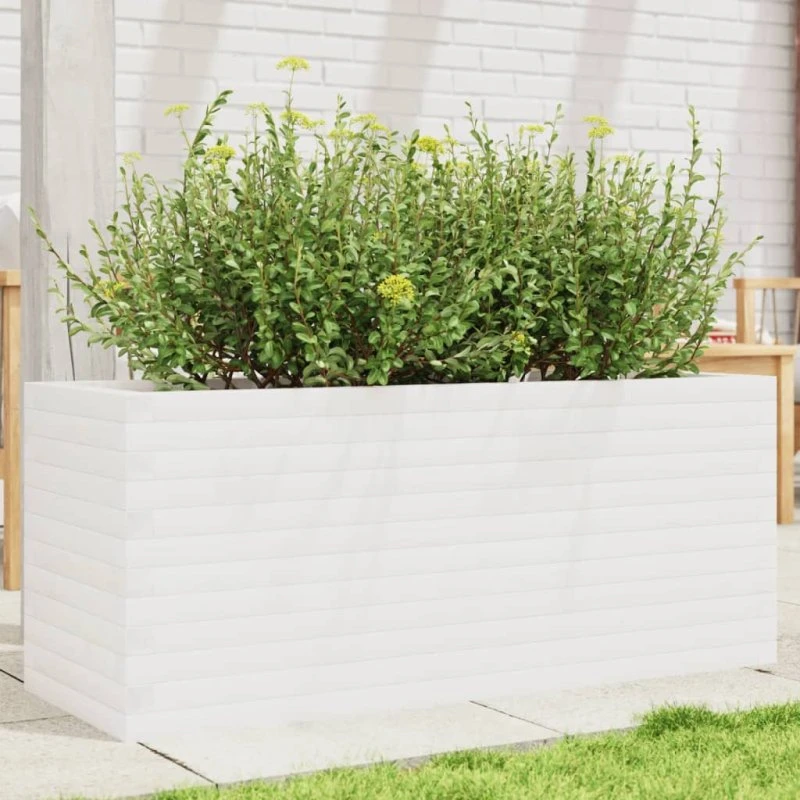 Plantekasse i massivt fyrretræ 110x40x45,5 cm - hvid