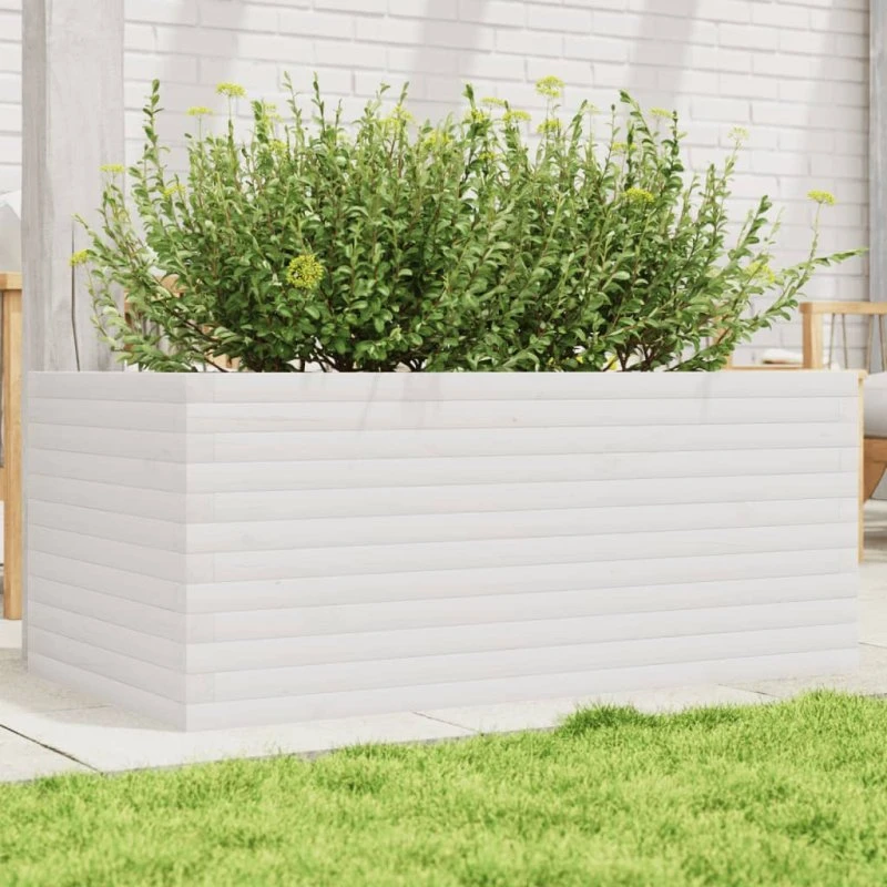 Plantekasse i massivt fyrretræ 110x60x45,5 cm – hvid
