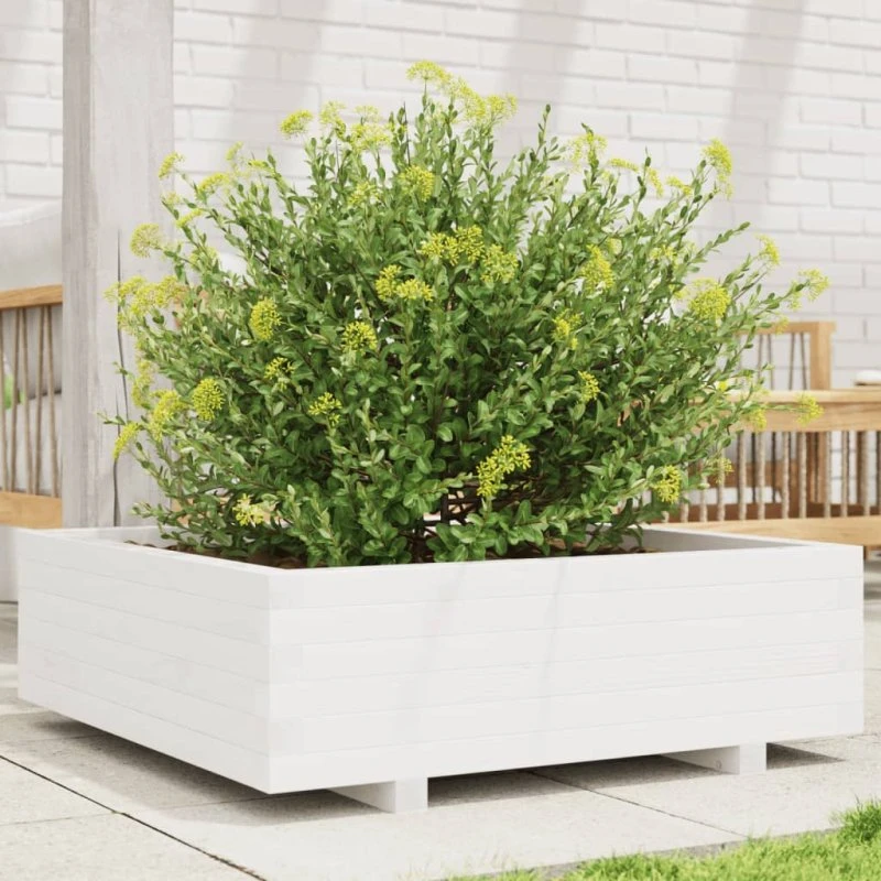 Plantekasse 80x80x26,5 cm i massivt fyrretræ, hvid