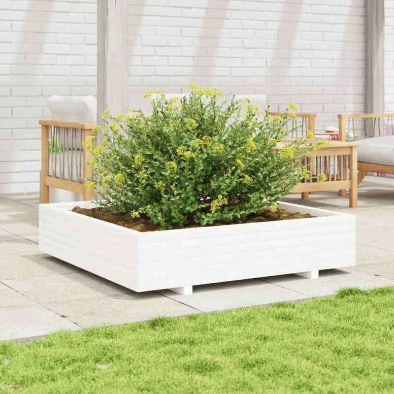 Plantekasse i massivt fyrretræ 110×110×26,5 cm - hvid