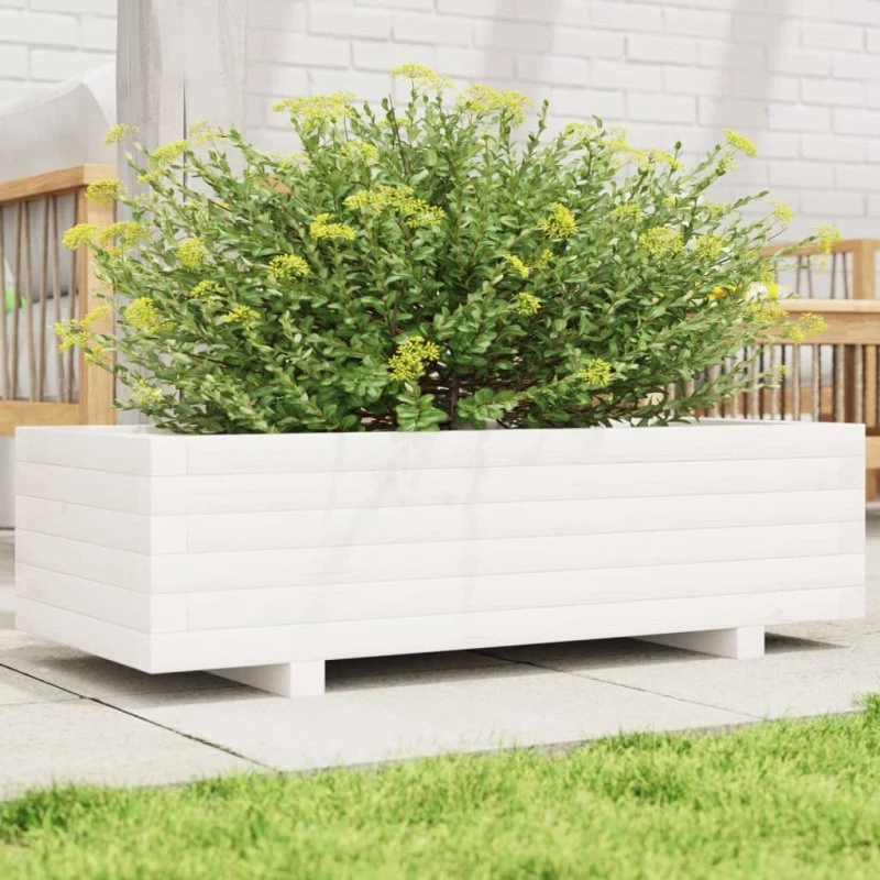 Plantekasse i massivt fyrretræ 90x40x26,5 cm - Hvid
