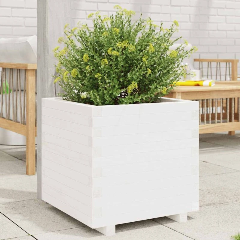 Plantekasse i massivt fyrretræ 50x50x49,5 cm - hvid