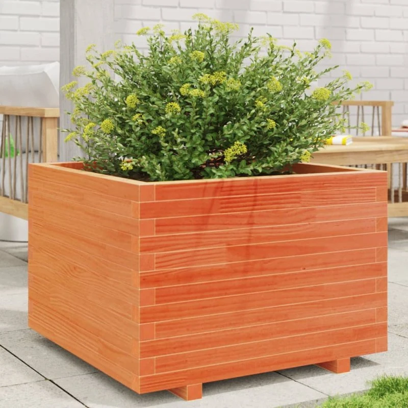 Plantekasse i massiv fyrretræ 70x70x49,5 cm – gyldenbrun