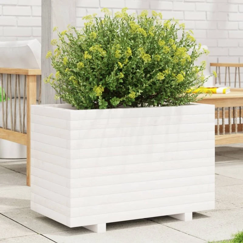 Plantekasse i massivt fyrretræ 70x40x49,5 cm - hvid