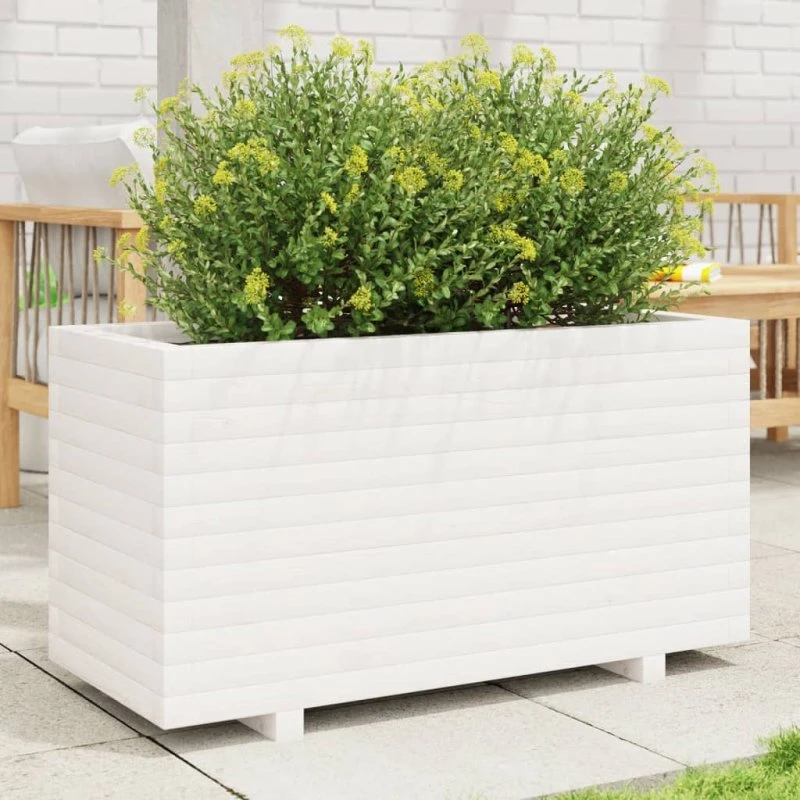 Plantekasse i massivt fyrretræ 90x40x49,5 cm – hvid